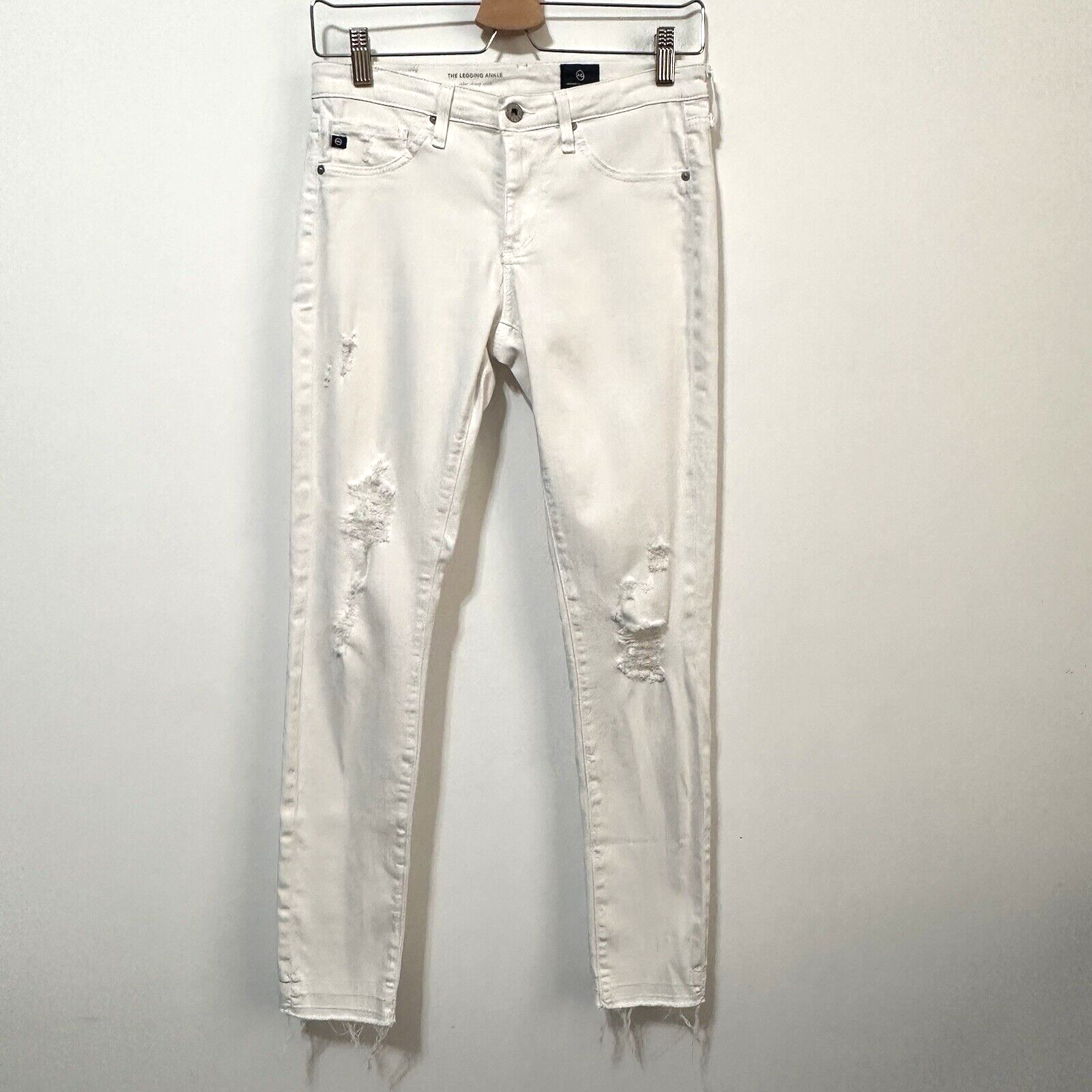 Adriano Goldschmied Ag The Legging Ankle White Distressed Skinny Jeans 26r Mid